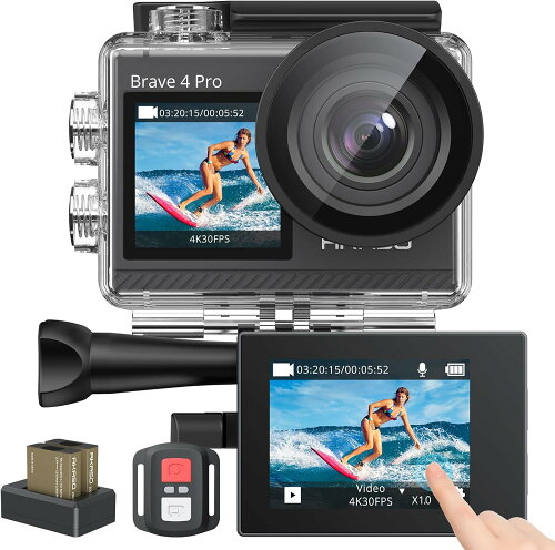 AKASO Brave 4 Pro 4Kアクションカメラ 超豪華セット！防水40m・手ブレ補正・WiFi接続でSNS共有も楽々 タッチパネル式デュアルスクリーンで操作簡単 リモコン付き+バッテリー2個で長時間撮影OK！