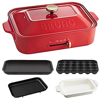 【中古】(非常に良い)BRUNO コンパクトホットプレート＋セラミックコート鍋＋グリルプレート 3点セット (レッド)