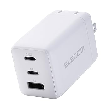 【中古】エレコム 充電器 67W 3ポート USB-C×2 USB-A×1 USB PD対応 スイング式プラグ採用 ホワイト MPA-AC10367WH