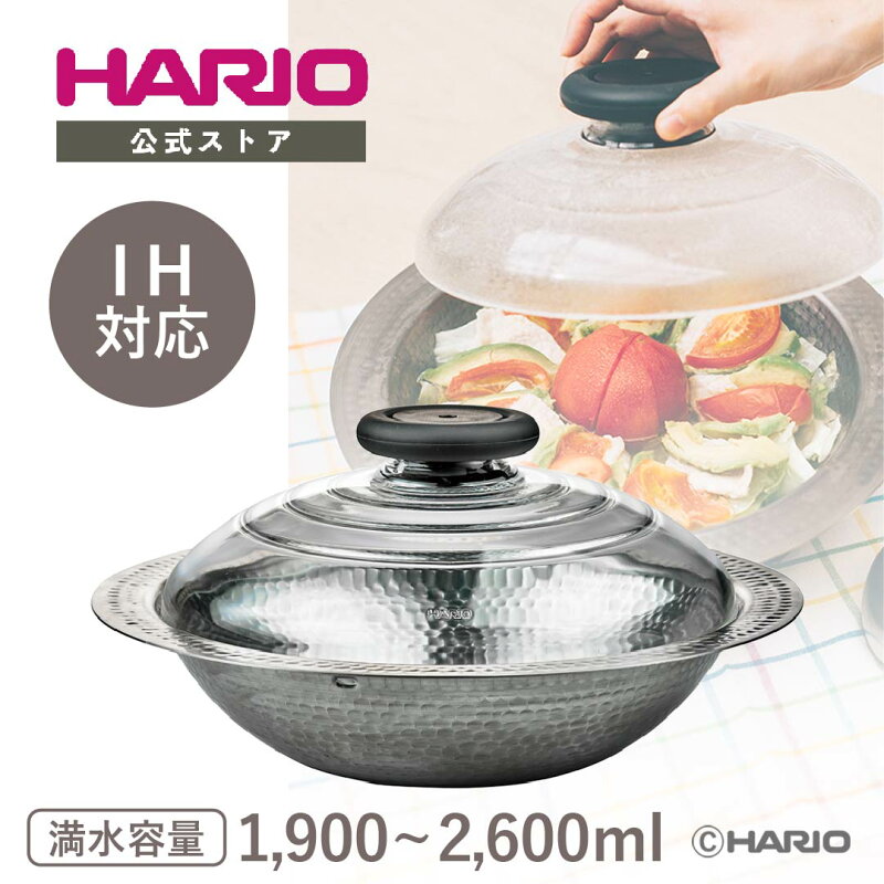 HARIO フタがガラス IH対応ステンレス鍋 23cm 26cm