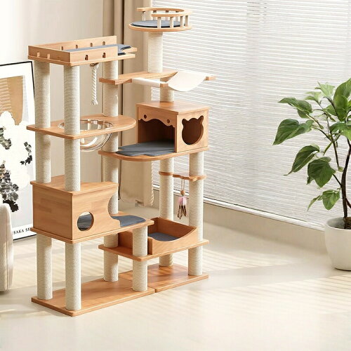 大型全実木猫クリープメインぬいぐるみ多猫専用豪華大プラットフォーム猫棚スペースキャビン猫つかみ柱