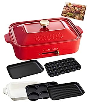 【中古】（非常に良い）BRUNO《レシピブック付き》ブルーノ コンパクトホットプレート 本体 プレート5種 (たこ焼き セラミックコート鍋 平面 マルチ グリル) レッド お