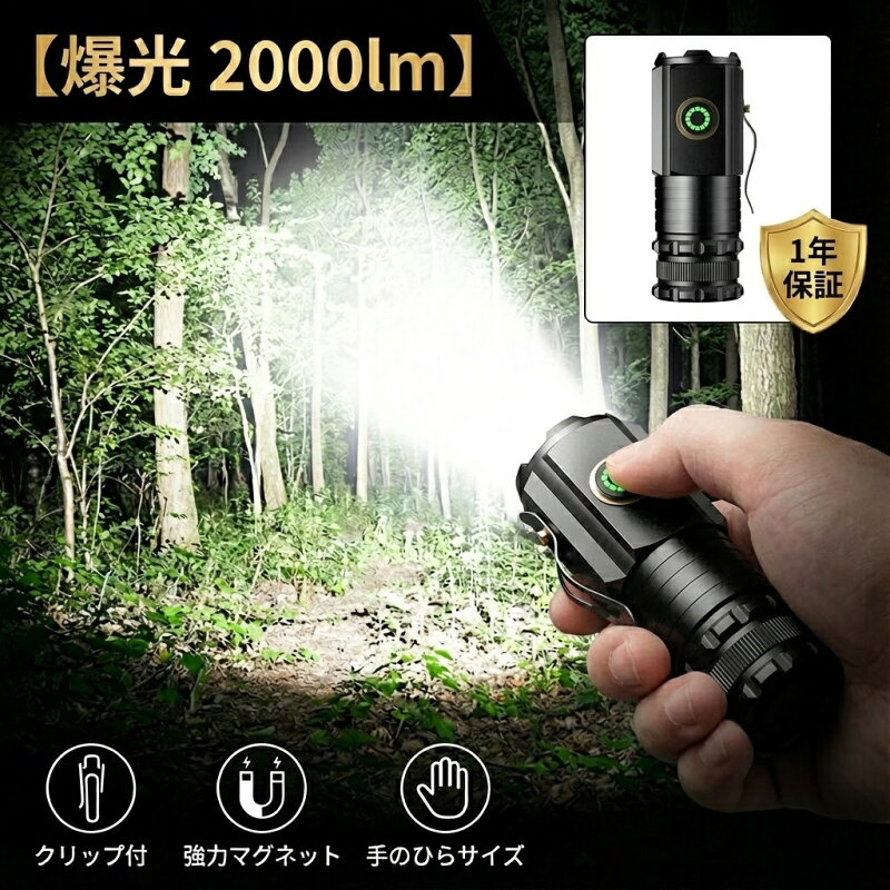 LED懐中電灯 充電式 Type-C 小型 強力 マグネット