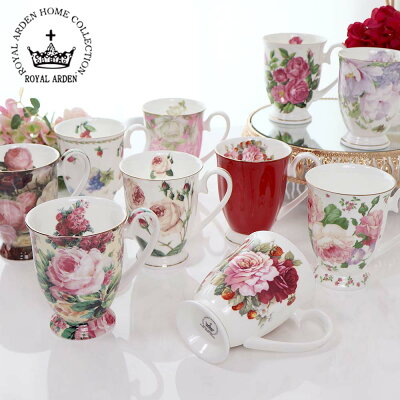 プレゼント マグカップ おしゃれ 薔薇雑貨 ロイヤルアーデンローズ 陶器 かわいい 花柄 電子レンジ 食器 コップ コーヒーカップ ギフト 誕生日 お祝い かわいい バラ 華やか 女性 30代 40代 50代 60代 70代 80代