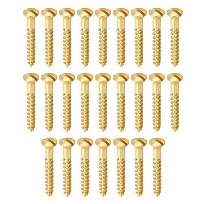 PATIKIL M3.5 x 25mm スロット木ねじ 25個入り ソリッド真鍮 オーバルヘッド フラットヘッド セルフタッピング 木製家具接続用 スクリュー 金色トーン
